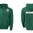 The WRS Augusta Woodlands Youth Paw Print Pocket Logo Hoodie features a green design with a circular paw print logo on the left chest and "WOODLANDS RUGBY" in white across the back. Front and back views shown.