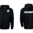Front and back view of the WRS Augusta Woodlands Youth Paw Print Pocket Logo Hoodie, a black sweatshirt with a small paw print logo on the front left chest and "WOODLANDS RUGBY" in bold white letters across the back.