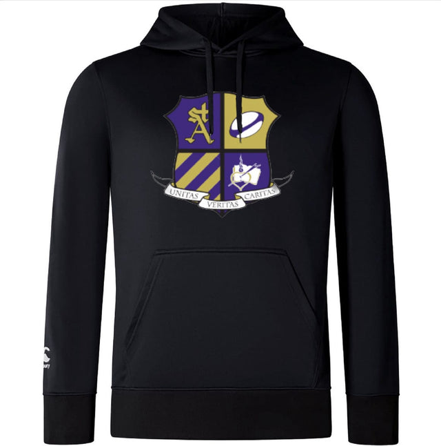 Show your St. Augustine Alumni Club pride in lightweight comfort with the WRS Canterbury St. Augustine Alumni Club Lightweight Hoodie, featuring a shield crest in gold, purple, and white with "UNITAS VERITAS CARITAS" on a ribbon below.