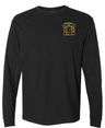 The Montgomery Yellowhammers Yellow Retro Logo Long Sleeve Comfort Tee by EMB S&S Activewear features a small yellow graphic and embroidered logo on the left chest—ideal for rugby fans seeking style and comfort.