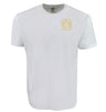 The Montgomery Yellowhammers Yellow Retro Logo Comfort Tee by EMB S&S Activewear is a plain white short-sleeve shirt made from ring-spun USA cotton, featuring a small yellow retro logo and text on the upper left chest.