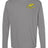 The Montgomery Yellowhammers Long Sleeve Feather Comfort Tee by EMB S&S Activewear is a gray, ring spun cotton shirt with a yellow feather and embroidered "Yellowhammers Rugby" logo on the left chest.