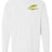 The Montgomery Yellowhammers Long Sleeve Feather Comfort Tee by EMB S&S Activewear is a white, soft ring spun cotton shirt, featuring a yellow feather and "YELLOWHAMMERS RUGBY" embroidered on the upper left chest.