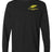 The Montgomery Yellowhammers Long Sleeve Feather Comfort Tee by EMB S&S Activewear is a black, soft ring spun cotton shirt with a yellow feather graphic and "Yellowhammers Rugby" embroidered on the left chest.