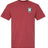 The Troy Rugby Comfort Tee by EMB S&S Activewear is a plain red shirt crafted from soft ring-spun USA cotton with a small black and white shield logo on the left chest.