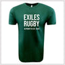 The WRS LAT Exiles Rugby Supersoft Tee features "EXILES RUGBY ALPHARETTA EST. 2020" in bold white letters on the front. This unisex cotton T-shirt is ideal for fans and players.