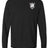 The Troy Rugby Long Sleeve Comfort Tee by EMB S&S Activewear is a black long sleeve shirt with a small embroidered shield-shaped logo featuring letters and symbols on the left chest.