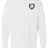 The Troy Rugby Long Sleeve Comfort Tee by EMB S&S Activewear features a black and white embroidered crest with scales and Greek letters on the upper left chest.