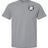 The Troy Rugby Comfort Tee by EMB S&S Activewear is a gray short-sleeve shirt crafted from ring-spun USA cotton, featuring a black and white shield emblem with letters and symbols on the upper left chest.