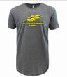 The Montgomery Yellowhammers Supersoft Tee by WRS LAT is a gray unisex cotton shirt with a yellow feather graphic and "YELLOWHAMMERS RUGBY" on the chest—perfect for fans to show support.