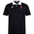 The Archbishop Spalding Solid Classic SS Rugby Jersey by EMB Canterbury is a black short-sleeved polo featuring a white collar, Canterbury branding on the right chest, and a red embroidered "SA" with crossed swords on the left.