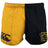The Montgomery Yellowhammers Retro Classic Harlequin Cotton Short by EMB Canterbury features two-tone legs—one yellow, one black—with a crest and "Montgomery Rugby" on the black side, Canterbury logo on the yellow, and durable cotton construction.