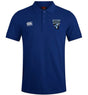 The Scottsdale Rugby Royal Waimak Rugby Polo by EMB Canterbury is a blue men's short-sleeve shirt featuring the Canterbury logo on the right chest and a Scottish Rugby lion head on the left.
