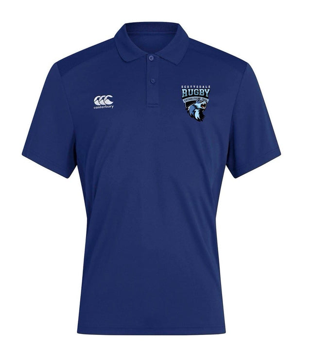 The Scottsdale Rugby Royal Club Dry Polo by EMB Canterbury features a sleek logo and is crafted with Vapodri Technology for superior comfort and performance.