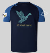 Introducing the Mystical Geese Elite Training Tee by WRS Canterbury—a navy blue rugby jersey engineered with Canterbury’s advanced Vapodri fabrics. Showcasing a stylized goose graphic, “Mystical Geese” text, and “Vancouver Golden Oldies 2027,” this elite training tee is finished with two rugby club logos on the sleeves for a premium athletic look.