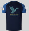 Introducing the Mystical Geese Elite Training Tee by WRS Canterbury—a navy blue rugby jersey engineered with Canterbury’s advanced Vapodri fabrics. Showcasing a stylized goose graphic, “Mystical Geese” text, and “Vancouver Golden Oldies 2027,” this elite training tee is finished with two rugby club logos on the sleeves for a premium athletic look.