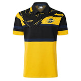 The Limited Edition Hurricanes Super Rugby 25/26 Retro Jersey by Classic Sportswear is yellow and black with abstract blue accents, featuring the word "Classic" and a team logo. It's ideal for fans of retro jerseys, embodying timeless style and classic sportswear appeal.