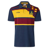 The Limited Edition 25/26 Highlanders Retro Jersey by Classic Sportswear in navy, red, and yellow channels a classic sportswear vibe with a logo on the upper left and collar.
