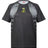 Montgomery Yellowhammers Tempo+ Training Tee by EMB Canterbury is a short-sleeve black athletic t-shirt featuring gray accents and a yellow logo, with “Yellowhammer” text on the front. Made by Canterbury, this moisture-wicking rugby shirt is designed for comfort and high performance.