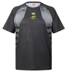 Montgomery Yellowhammers Tempo+ Training Tee by EMB Canterbury is a short-sleeve black athletic t-shirt featuring gray accents and a yellow logo, with “Yellowhammer” text on the front. Made by Canterbury, this moisture-wicking rugby shirt is designed for comfort and high performance.