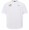 The Montgomery Yellowhammers Everest Training Tee by EMB Canterbury is a plain white, short-sleeve rugby performance shirt featuring a gold feather logo and text on the left chest, with a small gold Canterbury logo on the right chest. Perfect for your Everest Training sessions.
