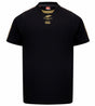 The Montgomery Yellowhammers Tempo + Drill Top by EMB Canterbury is a black short-sleeve rugby training shirt with gold stitching, featuring a yellow Springbok logo and the CCC logo on the chest. Designed for performance, it provides moisture-wicking comfort during intense sessions.