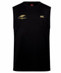 The Montgomery Yellowhammers Tempo+ Training Tank by EMB Canterbury is a sleeveless black athletic shirt with an athletic fit, featuring “Yellowhammers Rugby” and a bird logo on the left chest and the Canterbury logo on the right chest. Crafted from moisture-wicking fabric, this rugby training tank keeps you comfortable during workouts.