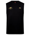 The Montgomery Yellowhammers Tempo+ Training Tank by EMB Canterbury is a sleeveless black athletic shirt with an athletic fit, featuring “Yellowhammers Rugby” and a bird logo on the left chest and the Canterbury logo on the right chest. Crafted from moisture-wicking fabric, this rugby training tank keeps you comfortable during workouts.