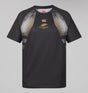 Montgomery Yellowhammers Tempo+ Training Tee by EMB Canterbury – a black athletic short-sleeve shirt featuring white gradient accents on the shoulders and a gold “TULLYVANNINERS RUGBY” logo on the chest. This moisture-wicking rugby tee is designed by Canterbury for optimal comfort and performance during every training session.
