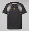 Montgomery Yellowhammers Tempo+ Training Tee by EMB Canterbury – a black athletic short-sleeve shirt featuring white gradient accents on the shoulders and a gold “TULLYVANNINERS RUGBY” logo on the chest. This moisture-wicking rugby tee is designed by Canterbury for optimal comfort and performance during every training session.