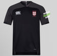 Black short-sleeved Legion Academy Rugby WRS Vapodri Evader Jersey by Canterbury with a v-neck, the Canterbury logo on the right chest, and a Legion Academy crest on the left chest.
