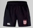 Black Legion Academy Rugby WRS Advantage 2.0 Short by Canterbury featuring a white logo on the right leg and a shield emblem on the left.