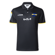 The Hurricanes Super Rugby 25/26 Team Polo by Classic Sportswear, showcasing the Kia and Classic Sportswear logos on the chest, features the "Hurricanes Super Rugby" emblem on the right side.