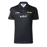 The Hurricanes Super Rugby 25/26 Team Polo by Classic Sportswear, showcasing the Kia and Classic Sportswear logos on the chest, features the "Hurricanes Super Rugby" emblem on the right side.