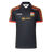 Black Gallagher Chiefs Super Rugby 25/26 Team Polo from Classic Sportswear with a colorful shoulder design, made from moisture-wicking fabric. It showcases logos for Classic, Gallagher, and Chiefs Super Rugby.