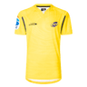 The Hurricanes Super Rugby 25/26 Replica Home Jersey by Classic Sportswear is a yellow sports jersey showcasing a blue and white logo on the left chest and "CLASSIC" on the right, perfect for passionate fans supporting their team.