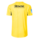 The Hurricanes Super Rugby 25/26 Replica Home Jersey by Classic Sportswear is a yellow jersey featuring the "Resene" sponsor logo on the upper back and a right sleeve with a blue, red, and white pattern typical of the Hurricanes style.