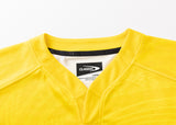 Yellow V-neck jersey in size large, with a black and white "Classic Sportswear" label inside. Named the Hurricanes Super Rugby 25/26 Replica Home Jersey by Classic Sportswear, it is marked "Made in Peru.