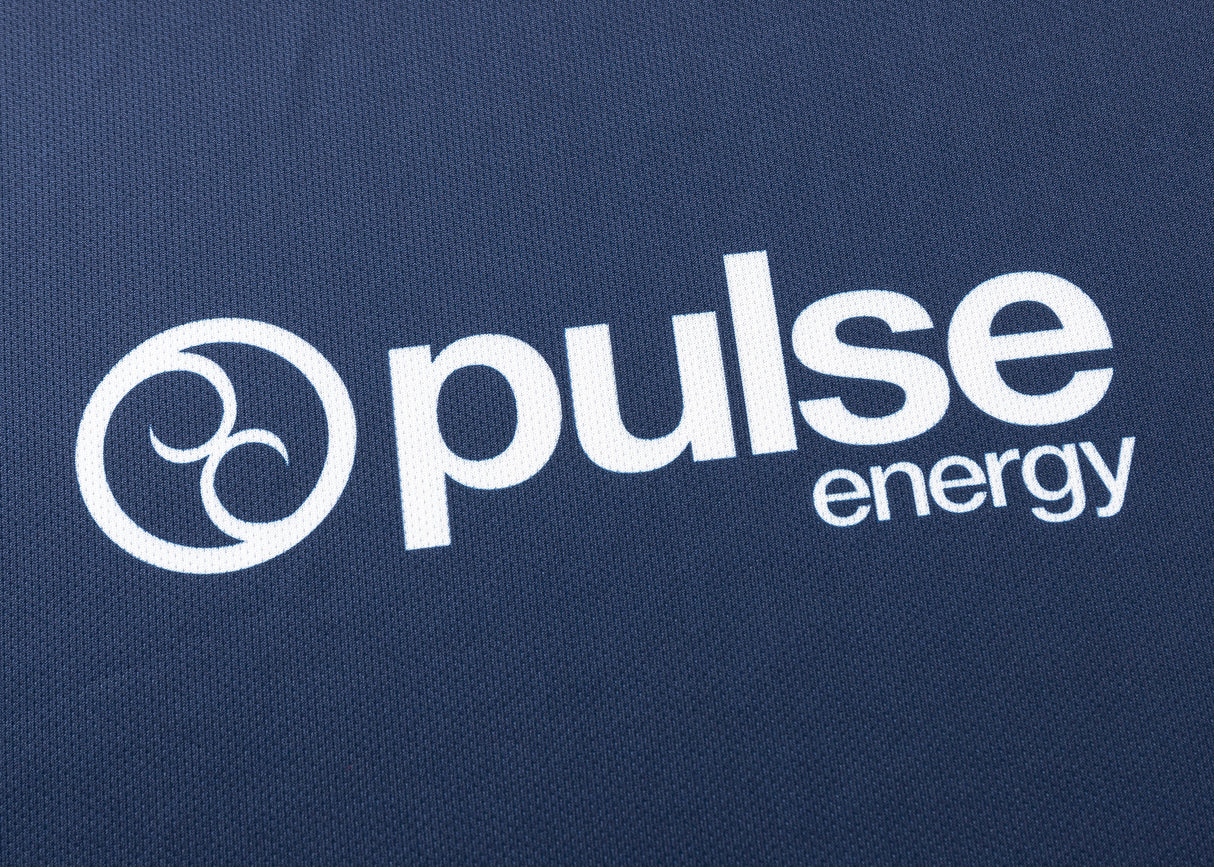 The Classic Sportswear Pulse Energy logo stands out on the dark blue textured background, evoking the moisture-wicking fabric of the Highlanders Super Rugby 25/26 Replica Home Jersey by Classic Sportswear.