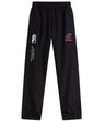 The Washington State Rugby Cuffed Hem Stadium Pant by EMB Canterbury features a white "Canterbury of New Zealand" logo and a bold red "WCU Rugby" emblem on the left side. These black pants are perfect for showcasing your sporty style with their cuffed hem design.