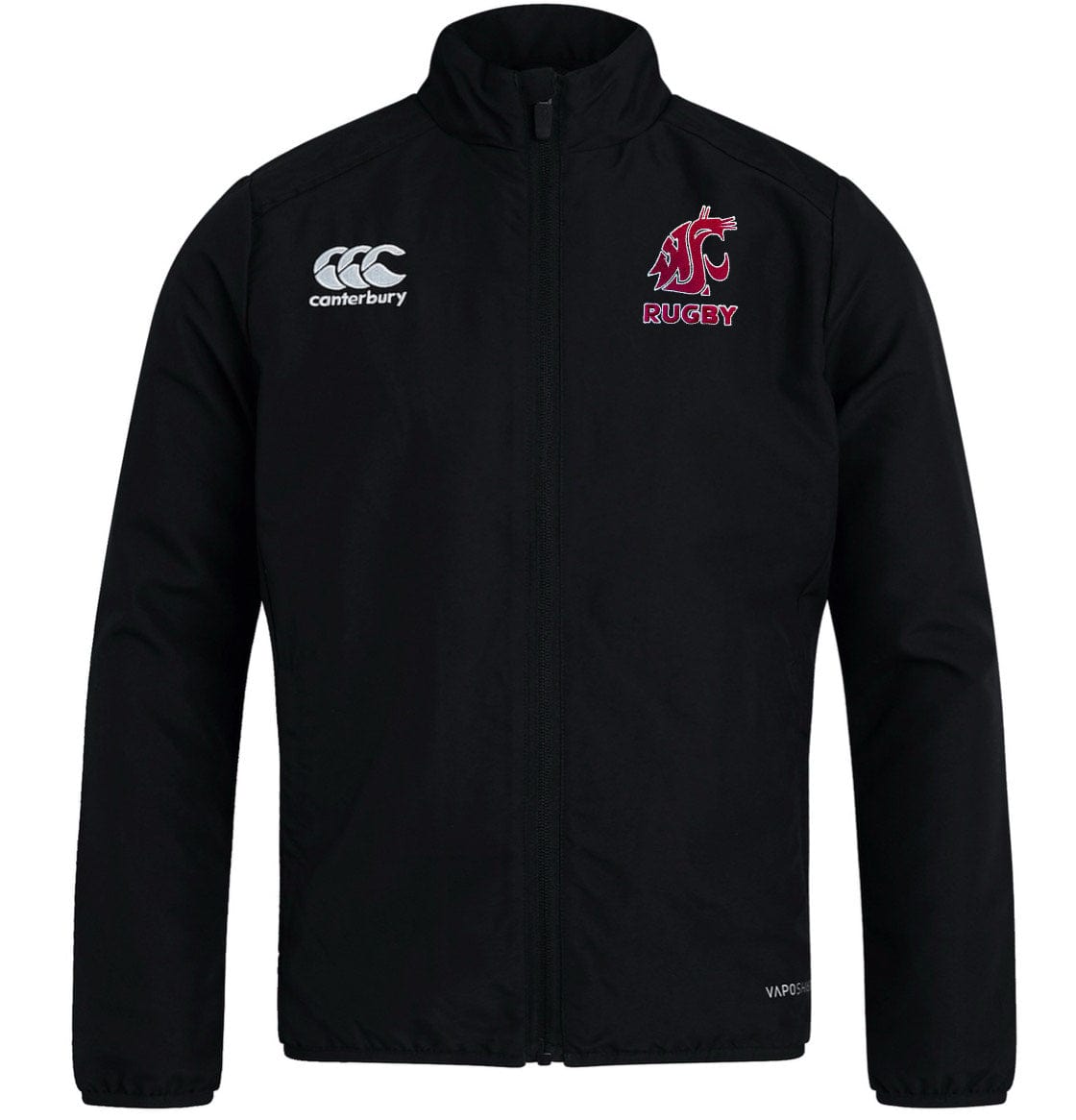 The lightweight Washington State Rugby Club Track Jacket by EMB Canterbury features the WSU Rugby logo on the right chest and the Canterbury logo on the left. Crafted from quick-drying fabric, it's ideal for casual outings and sporty activities.