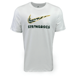 White Springboks Graphic Tee by Nike featuring a Nike logo above the word "Springboks" in stylized green and yellow text.