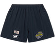 The Boston RFC Lions Origin Yokohama Short by Canterbury features lightweight fabric, an elastic waistband, and displays the EMB Canterbury, British & Irish Lions, and Boston RFC logos on the front.