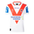 Classic Sportswear introduces the Dragons NRL 25/26 Replica Home Jersey, a white sports jersey with red and blue accents. It showcases "remara" and "Squadron Energy" logos, featuring a bold red chevron on the front.
