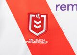 The Dragons NRL 25/26 Replica Home Jersey by Classic Sportswear showcases the iconic NRL Telstra Premiership logo on a vibrant sports jersey with a striking red diagonal stripe.