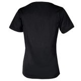 The Women's Black Ferns Replica Home Jersey by adidas, a black short-sleeve jersey made from recycled materials, is displayed from the back against a transparent background.