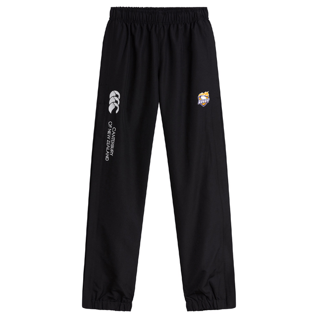 The Indianola Rugby Cuffed Hem Stadium Pant by EMB Canterbury features a stylish cuffed hem, elastic waistband, and logos on the left side, making it perfect for rugby enthusiasts.
