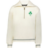 Honor Irish heritage in the EMB Augusta Women's Vintage Ireland Heritage Prep Pullover, featuring a front half-zip, grey cuff and hem stripes, and a green shamrock with "1875" on the left chest for timeless preppy style.