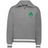 The Women's Vintage Ireland Heritage Prep Pullover by EMB Augusta is a gray top with white striped cuffs and hem, featuring a green clover and "1875" on the chest, celebrating Irish heritage.