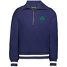The EMB Augusta Women's Vintage Ireland Heritage Prep Pullover is a navy quarter-zip with white cuff and hem stripes, plus a small green clover and "#75" on the chest—honoring Irish heritage.
